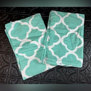 Aqua/White Geometric Curtains Hand Sewn from Pottery Barn Teen Sheets #1101